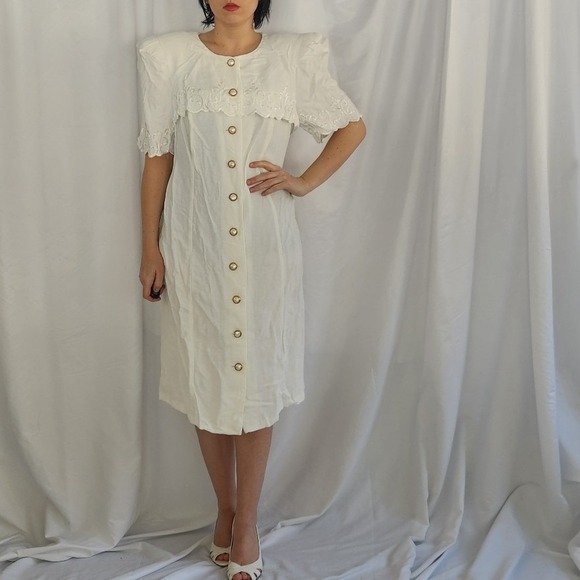 Vintage Dresses & Skirts - 80s/90s White Button Down Dress